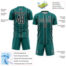 Load image into Gallery viewer, Custom Teal Black-White Stripe Sublimation Soccer Uniform Jersey
