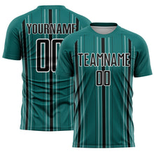 Load image into Gallery viewer, Custom Teal Black-White Stripe Sublimation Soccer Uniform Jersey

