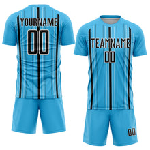Load image into Gallery viewer, Custom Sky Blue Black-White Stripe Sublimation Soccer Uniform Jersey
