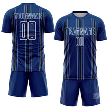 Load image into Gallery viewer, Custom Navy Black-White Stripe Sublimation Soccer Uniform Jersey
