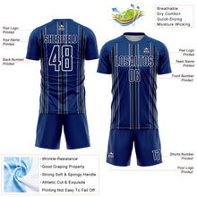 Load image into Gallery viewer, Custom Navy Black-White Stripe Sublimation Soccer Uniform Jersey
