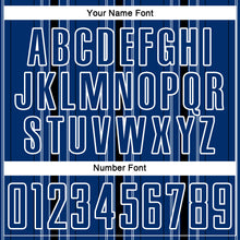 Load image into Gallery viewer, Custom Navy Black-White Stripe Sublimation Soccer Uniform Jersey
