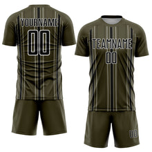 Laden Sie das Bild in den Galerie-Viewer, Custom Olive Black-White Stripe Sublimation Salute To Service Soccer Uniform Jersey
