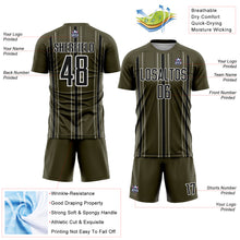 Laden Sie das Bild in den Galerie-Viewer, Custom Olive Black-White Stripe Sublimation Salute To Service Soccer Uniform Jersey
