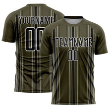 Laden Sie das Bild in den Galerie-Viewer, Custom Olive Black-White Stripe Sublimation Salute To Service Soccer Uniform Jersey
