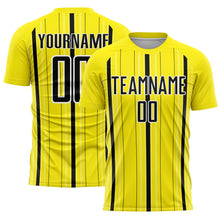 Load image into Gallery viewer, Custom Light Yellow Black-White Stripe Sublimation Soccer Uniform Jersey
