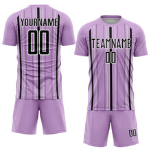 Load image into Gallery viewer, Custom Light Purple Black-White Stripe Sublimation Soccer Uniform Jersey
