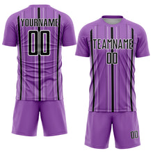 Load image into Gallery viewer, Custom Medium Purple Black-White Stripe Sublimation Soccer Uniform Jersey
