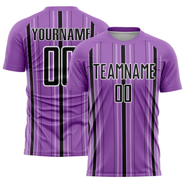 Custom Medium Purple Black-White Stripe Sublimation Soccer Uniform Jersey