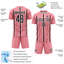 Load image into Gallery viewer, Custom Medium Pink Black-White Stripe Sublimation Soccer Uniform Jersey
