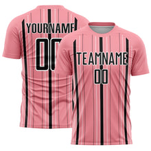 Load image into Gallery viewer, Custom Medium Pink Black-White Stripe Sublimation Soccer Uniform Jersey
