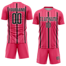 Load image into Gallery viewer, Custom Neon Pink Black-White Stripe Sublimation Soccer Uniform Jersey
