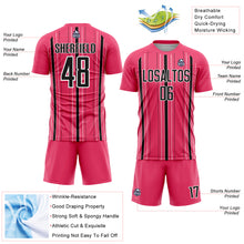 Load image into Gallery viewer, Custom Neon Pink Black-White Stripe Sublimation Soccer Uniform Jersey
