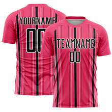 Load image into Gallery viewer, Custom Neon Pink Black-White Stripe Sublimation Soccer Uniform Jersey
