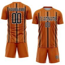 Laden Sie das Bild in den Galerie-Viewer, Custom Texas Orange Black-White Stripe Sublimation Soccer Uniform Jersey
