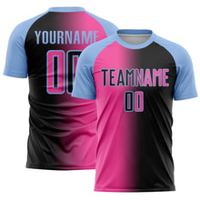 Load image into Gallery viewer, Custom Black Pink-Light Blue Sublimation Gradient Fashion Soccer Uniform Jersey
