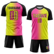 Load image into Gallery viewer, Custom Neon Yellow Pink-Black Sublimation Gradient Fashion Soccer Uniform Jersey

