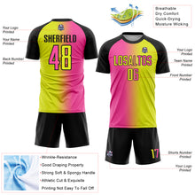 Load image into Gallery viewer, Custom Neon Yellow Pink-Black Sublimation Gradient Fashion Soccer Uniform Jersey
