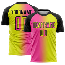 Load image into Gallery viewer, Custom Neon Yellow Pink-Black Sublimation Gradient Fashion Soccer Uniform Jersey
