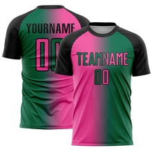 Laden Sie das Bild in den Galerie-Viewer, Custom Kelly Green Pink-Black Sublimation Gradient Fashion Soccer Uniform Jersey
