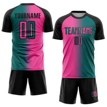 Load image into Gallery viewer, Custom Teal Pink-Black Sublimation Gradient Fashion Soccer Uniform Jersey
