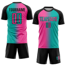Load image into Gallery viewer, Custom Aqua Pink-Black Sublimation Gradient Fashion Soccer Uniform Jersey
