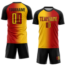 Laden Sie das Bild in den Galerie-Viewer, Custom Red Yellow-Black Sublimation Gradient Fashion Soccer Uniform Jersey
