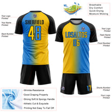 Load image into Gallery viewer, Custom Powder Blue Yellow-Black Sublimation Gradient Fashion Soccer Uniform Jersey
