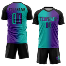 Load image into Gallery viewer, Custom Purple Aqua-Black Sublimation Gradient Fashion Soccer Uniform Jersey
