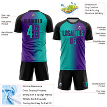 Load image into Gallery viewer, Custom Purple Aqua-Black Sublimation Gradient Fashion Soccer Uniform Jersey
