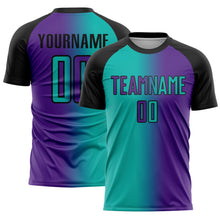Load image into Gallery viewer, Custom Purple Aqua-Black Sublimation Gradient Fashion Soccer Uniform Jersey
