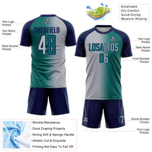Load image into Gallery viewer, Custom Teal Gray-Navy Sublimation Gradient Fashion Soccer Uniform Jersey
