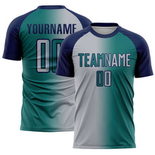 Load image into Gallery viewer, Custom Teal Gray-Navy Sublimation Gradient Fashion Soccer Uniform Jersey
