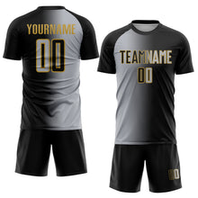 Load image into Gallery viewer, Custom Black Gray-Old Gold Sublimation Gradient Fashion Soccer Uniform Jersey
