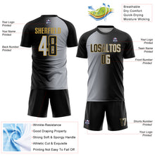 Load image into Gallery viewer, Custom Black Gray-Old Gold Sublimation Gradient Fashion Soccer Uniform Jersey
