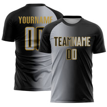 Load image into Gallery viewer, Custom Black Gray-Old Gold Sublimation Gradient Fashion Soccer Uniform Jersey
