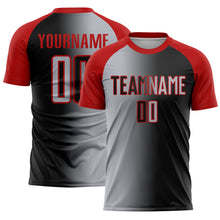 Load image into Gallery viewer, Custom Black Gray-Red Sublimation Gradient Fashion Soccer Uniform Jersey
