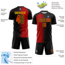 Charger l&#39;image dans la galerie, Custom Black Red-Gold Sublimation Gradient Fashion Soccer Uniform Jersey
