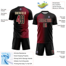 Load image into Gallery viewer, Custom Black Crimson-Cream Sublimation Gradient Fashion Soccer Uniform Jersey

