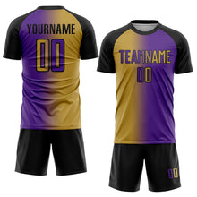 Load image into Gallery viewer, Custom Purple Old Gold-Black Sublimation Gradient Fashion Soccer Uniform Jersey
