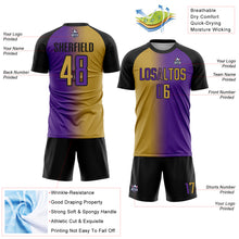 Load image into Gallery viewer, Custom Purple Old Gold-Black Sublimation Gradient Fashion Soccer Uniform Jersey
