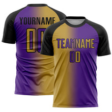Load image into Gallery viewer, Custom Purple Old Gold-Black Sublimation Gradient Fashion Soccer Uniform Jersey
