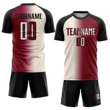 Load image into Gallery viewer, Custom Maroon Cream-Black Sublimation Gradient Fashion Soccer Uniform Jersey
