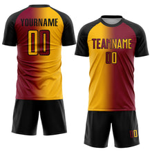 Load image into Gallery viewer, Custom Maroon Gold-Black Sublimation Gradient Fashion Soccer Uniform Jersey
