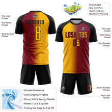 Load image into Gallery viewer, Custom Maroon Gold-Black Sublimation Gradient Fashion Soccer Uniform Jersey
