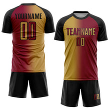 Load image into Gallery viewer, Custom Maroon Old Gold-Black Sublimation Gradient Fashion Soccer Uniform Jersey
