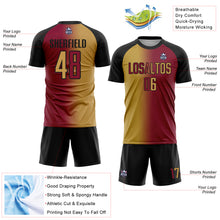 Load image into Gallery viewer, Custom Maroon Old Gold-Black Sublimation Gradient Fashion Soccer Uniform Jersey
