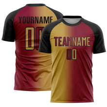 Load image into Gallery viewer, Custom Maroon Old Gold-Black Sublimation Gradient Fashion Soccer Uniform Jersey
