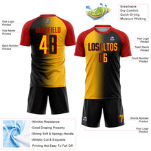 Load image into Gallery viewer, Custom Black Gold-Red Sublimation Gradient Fashion Soccer Uniform Jersey
