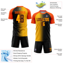 Load image into Gallery viewer, Custom Black Gold-Orange Sublimation Gradient Fashion Soccer Uniform Jersey
